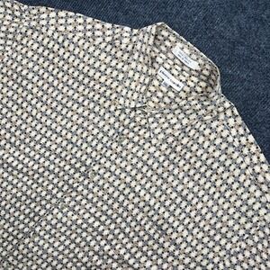Pierre Cardin Short Sleeve Button Up Shirt XXL Tan Grey Geometric Vintage 90s
